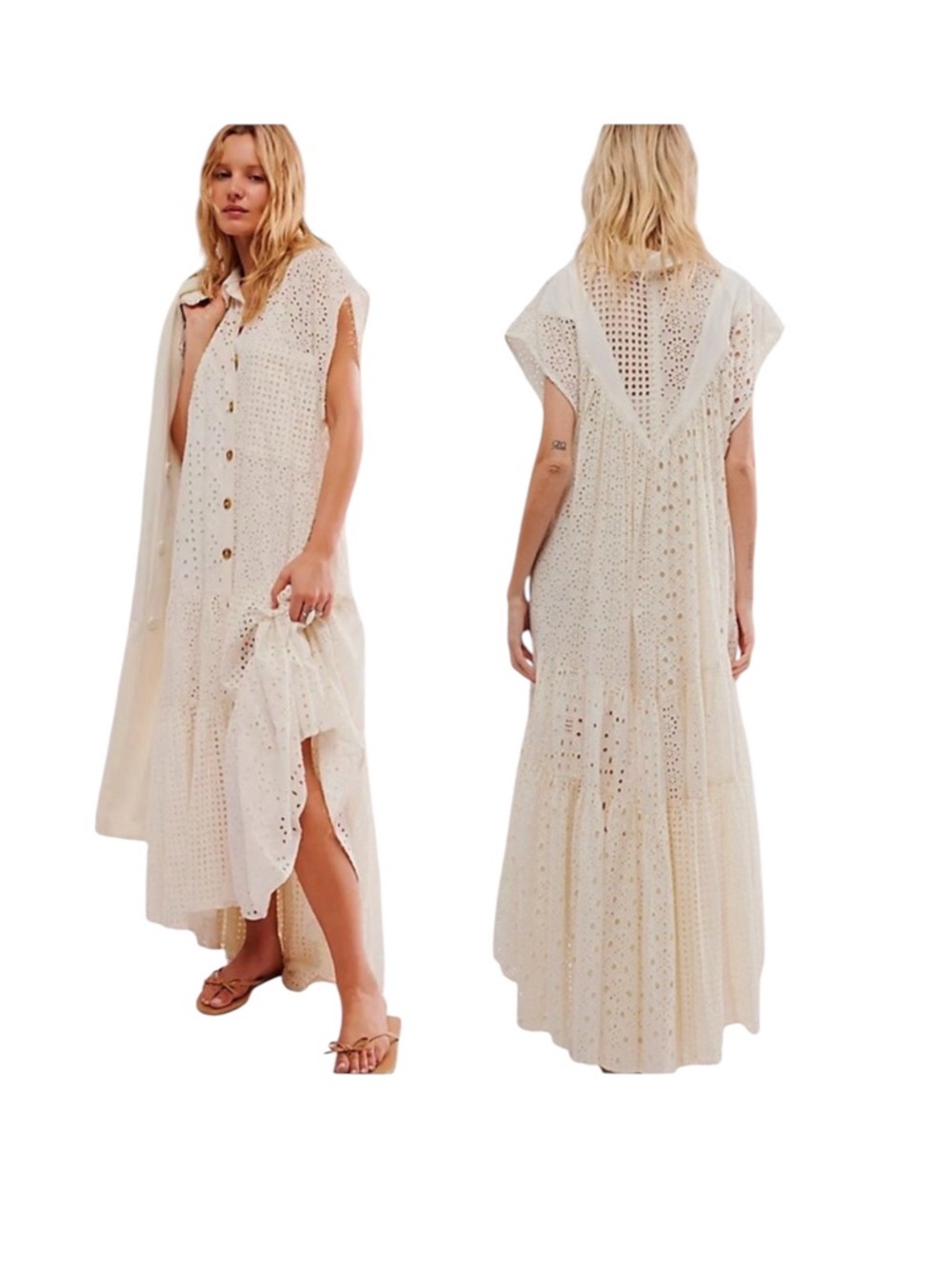 Free People Marianne Eyelet Maxi Dress in Ivory Size M